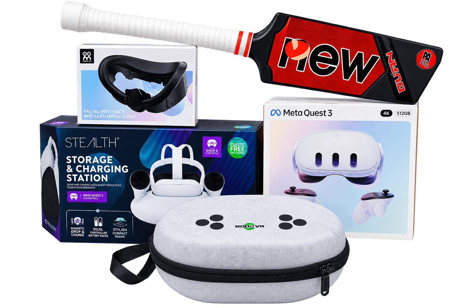Meta Quest 3 512GB Full Bundle (Headset + IB Cricket Bat + AMVR Facial Interface + Charging Dock + Carry Case)