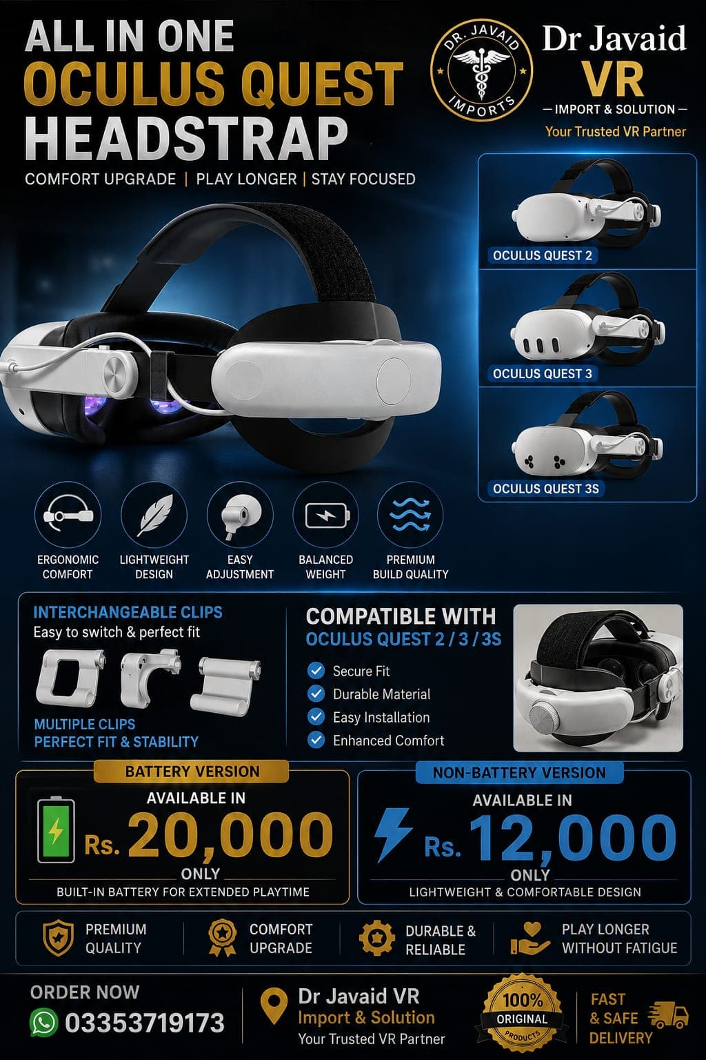 All In One Oculus Quest Headstrap – Non-Battery Version (Quest 2/3/3S)