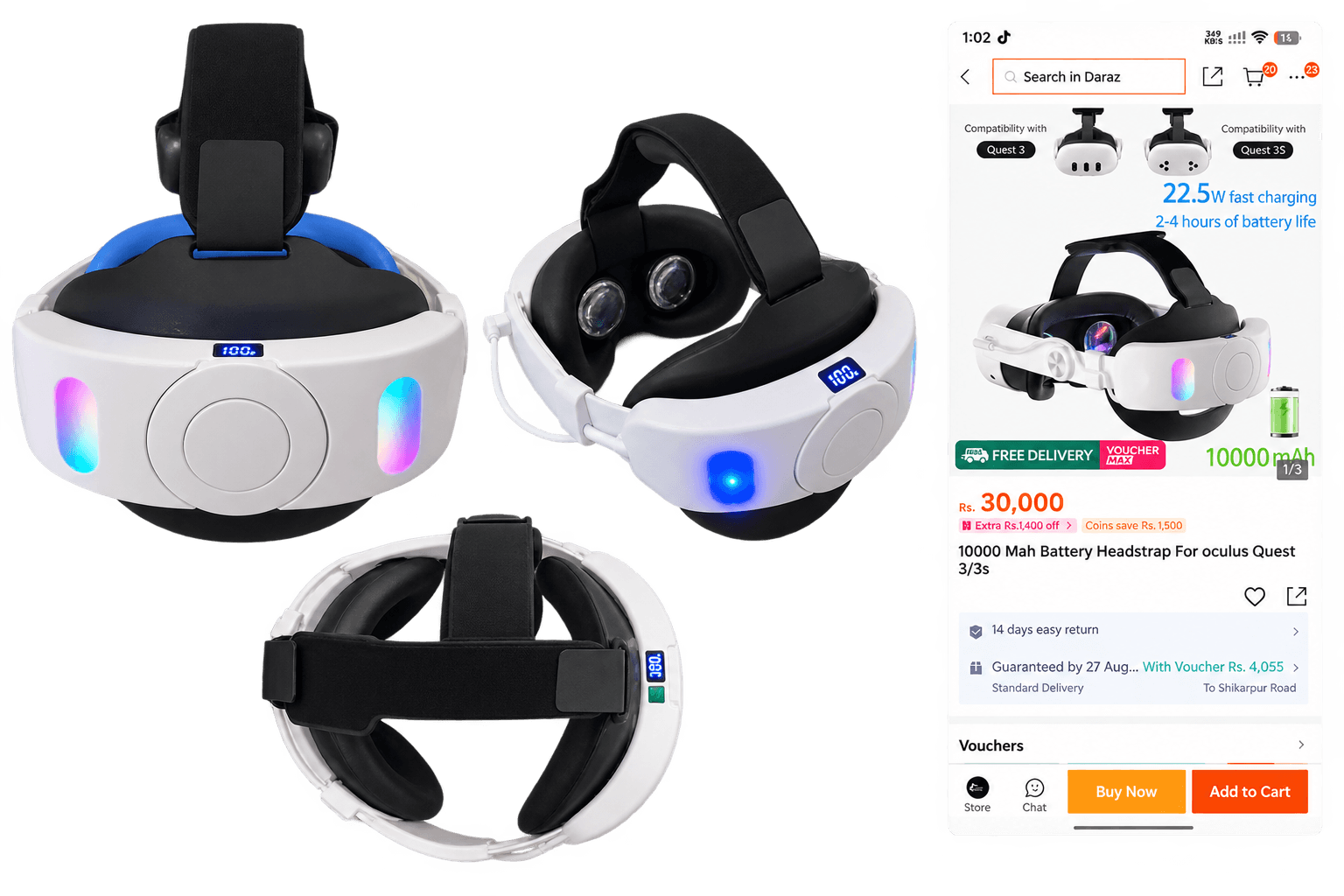 All In One 10000 Mah Oculus Quest 2/3/3S Battery Headstrap