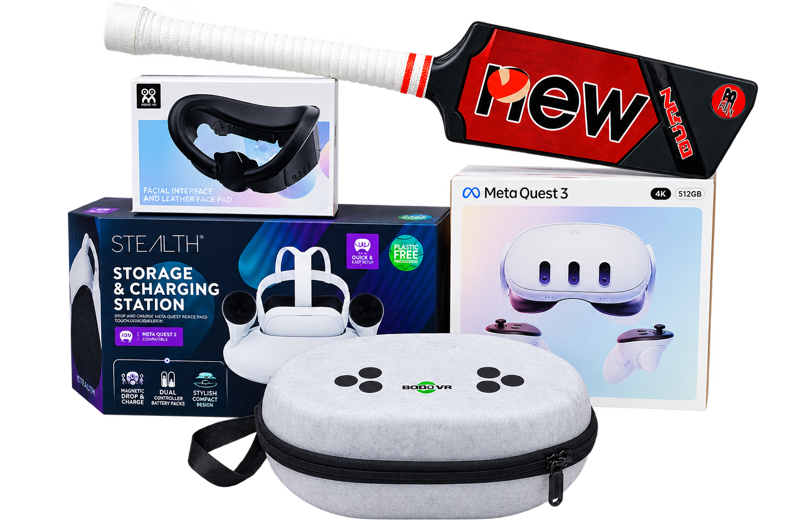 Meta Quest 3 512GB Full Bundle (Headset + IB Cricket Bat + AMVR Facial Interface + Charging Dock + Carry Case)