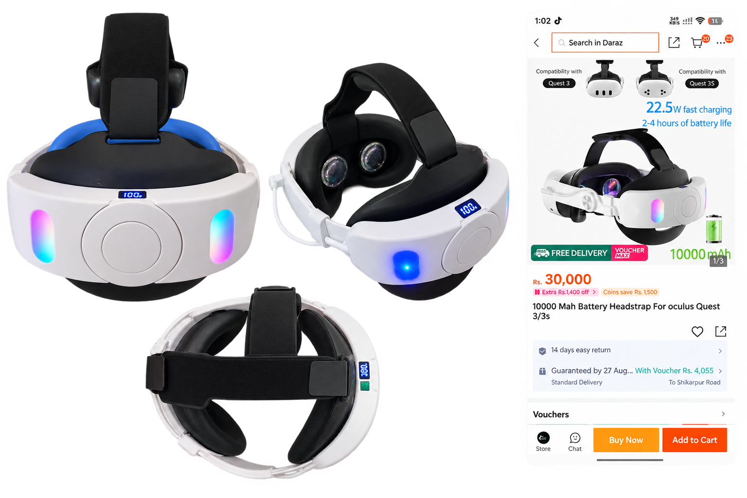 All In One 10000 Mah Oculus Quest 2/3/3S Battery Headstrap